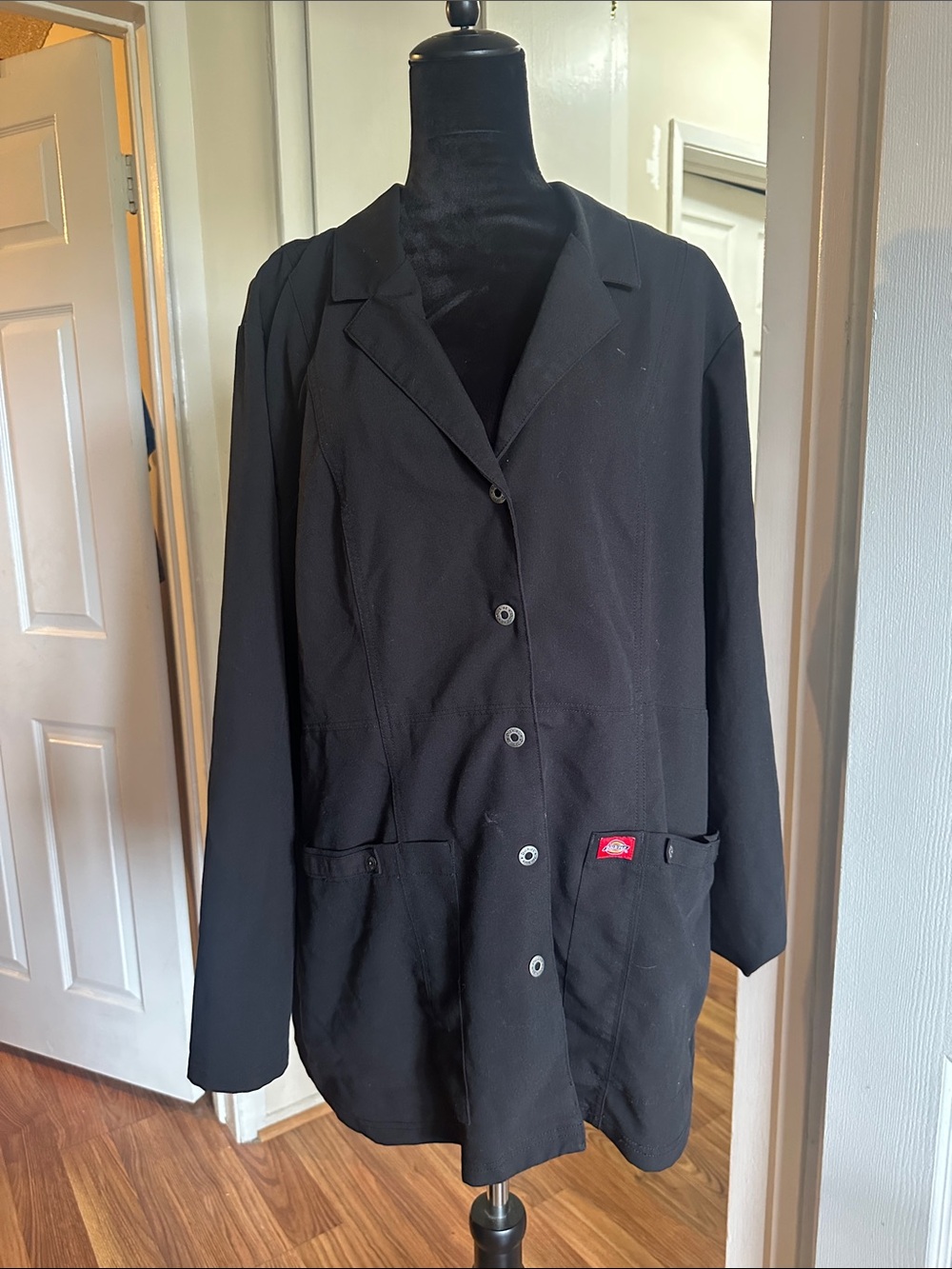 Dickies Black Button Down Work Long Sleeve Shirt with Patch Logo & Pockets
